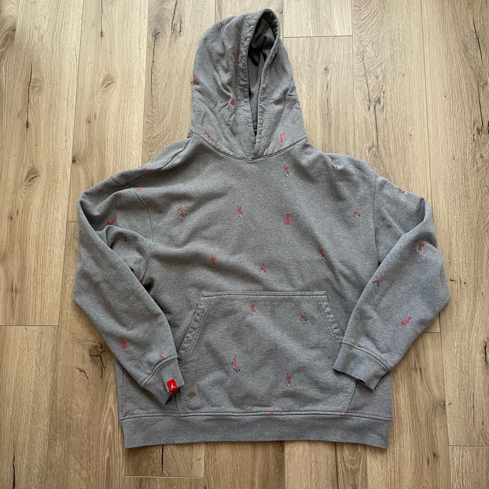 JORDAN Nike Gray Hoodie with Small Red Logos